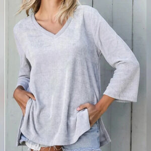 Silver Velvet Textured Kimono Midi Sleeve Top #307-309